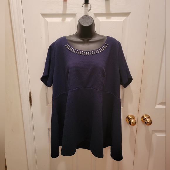Motherhood Plus Maternity Navy Blue Top with Rhinestones - Picture 1 of 6